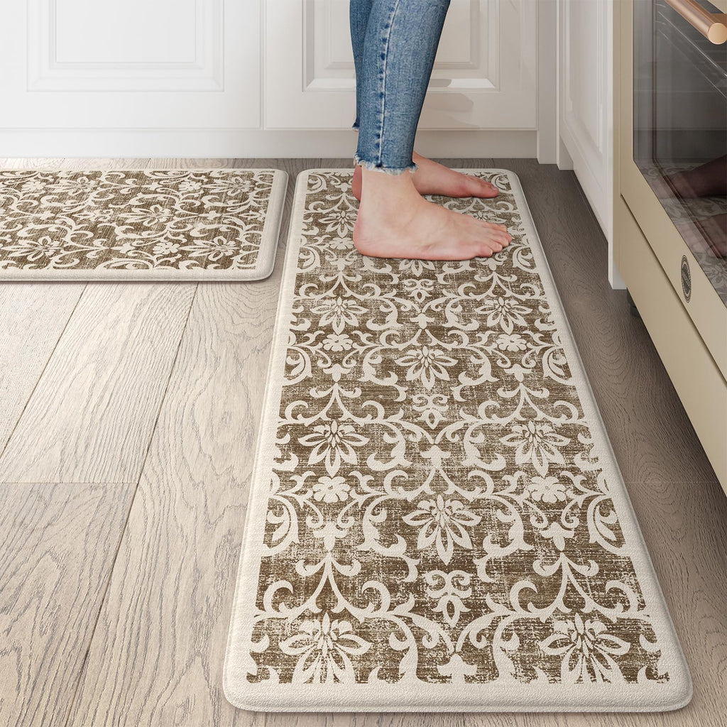 Hearthly Memory Foam Kitchen Mat Set – Beige