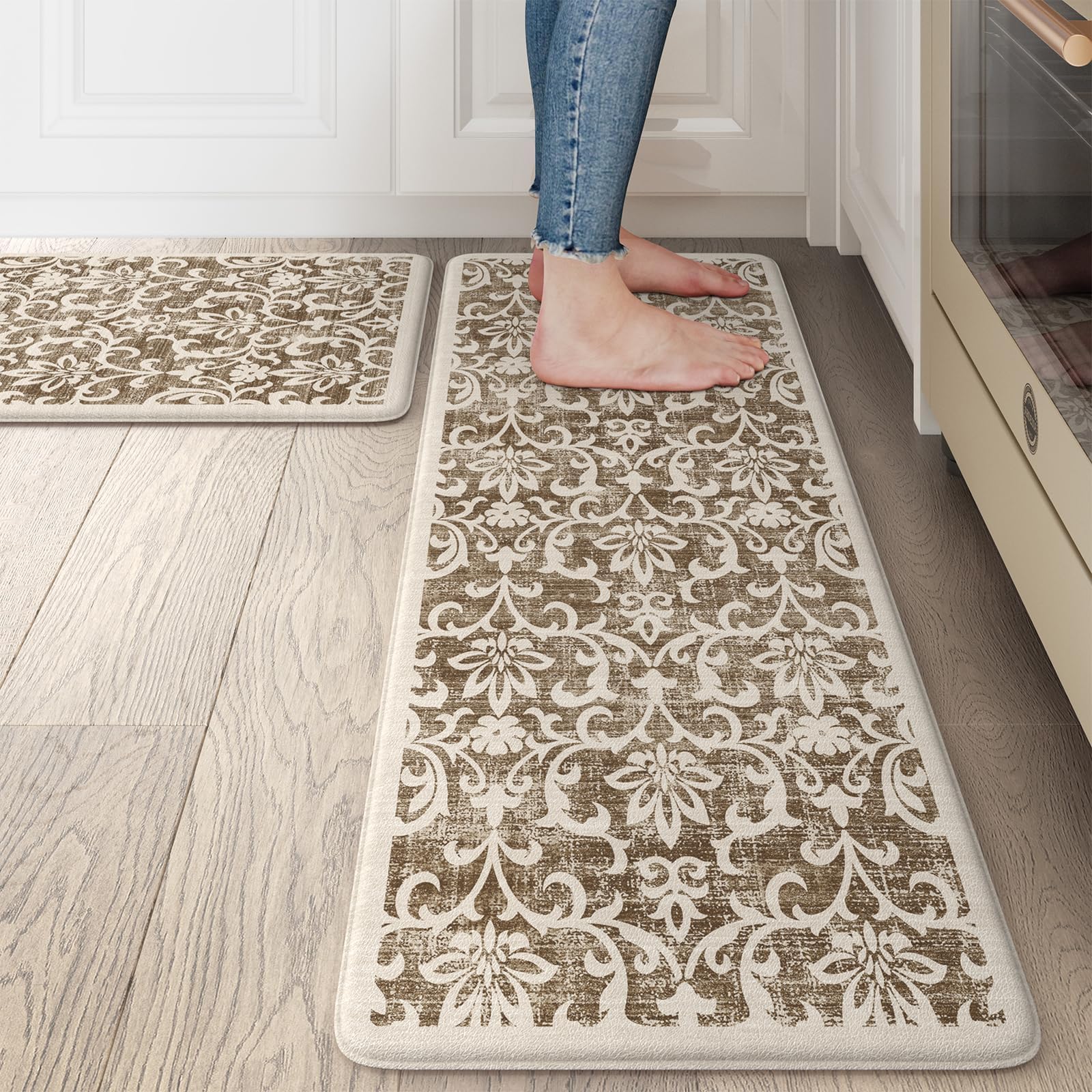 Hearthly Memory Foam Kitchen Mat Set – Beige